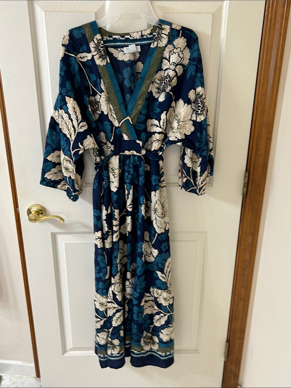sofia by sofia vergara Teal and Cream Floral Wrap Maxi Dress